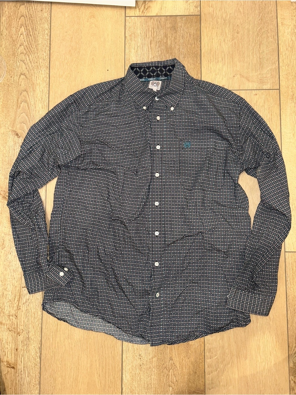 Cinch Western Shirt Long Sleeve Button Down Gray/Blue Geometric Mens Size Medium
